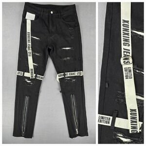 Xunxing Limited Edition Jeans Skater Street‎ Punk Distressed Black White 33 x 32